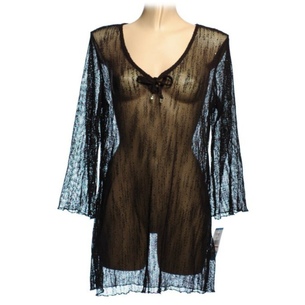 Dotti Black Sparkle Mesh Swimsuit Coverup - S - NEW